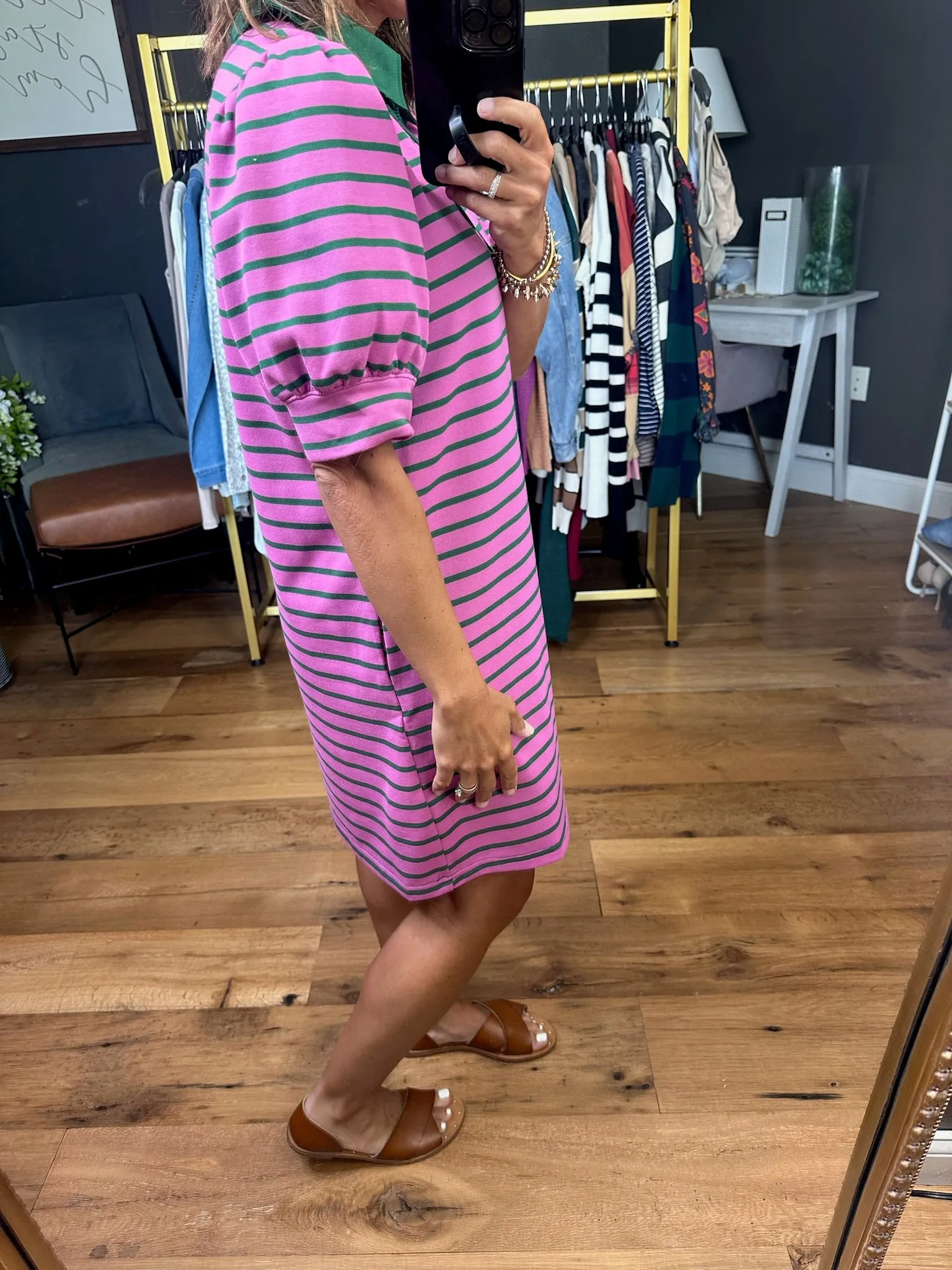 Happiest Day Striped Collared Dress - Pink Multi