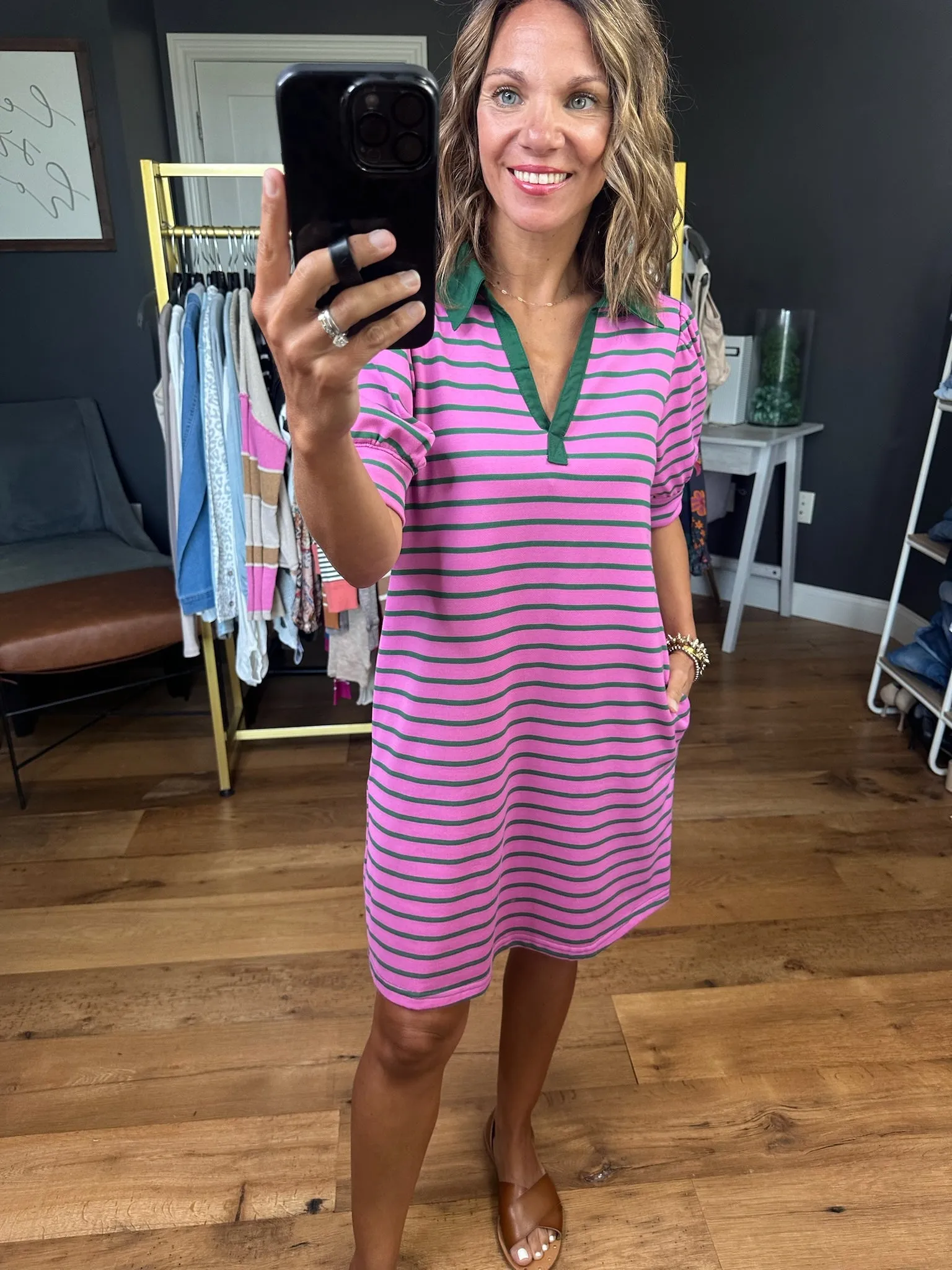 Happiest Day Striped Collared Dress - Pink Multi
