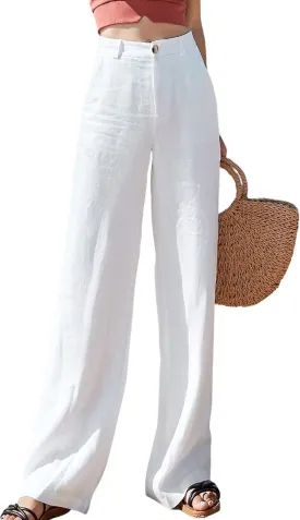 Hooever Womens Casual High Waisted Wide Leg Pants Button Up Straight Leg Trousers