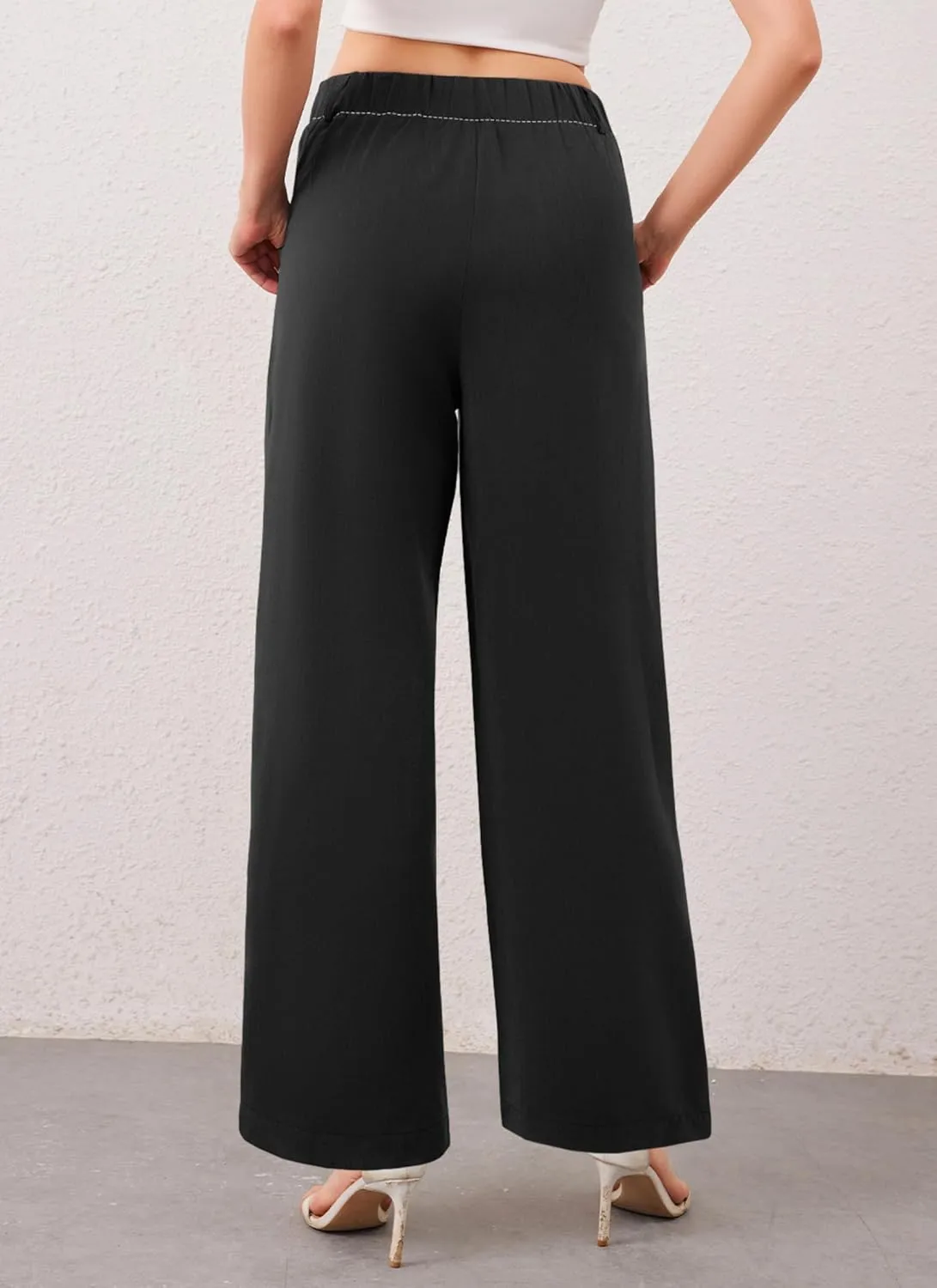 HVT Womens Work Pants High Waisted Straight Leg Pleated Pants Casual Loose Business Fluid Trousers with Pockets
