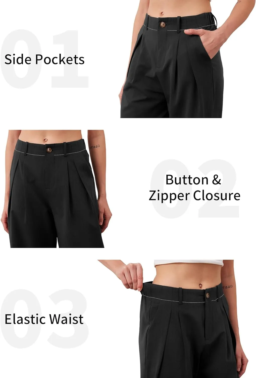 HVT Womens Work Pants High Waisted Straight Leg Pleated Pants Casual Loose Business Fluid Trousers with Pockets