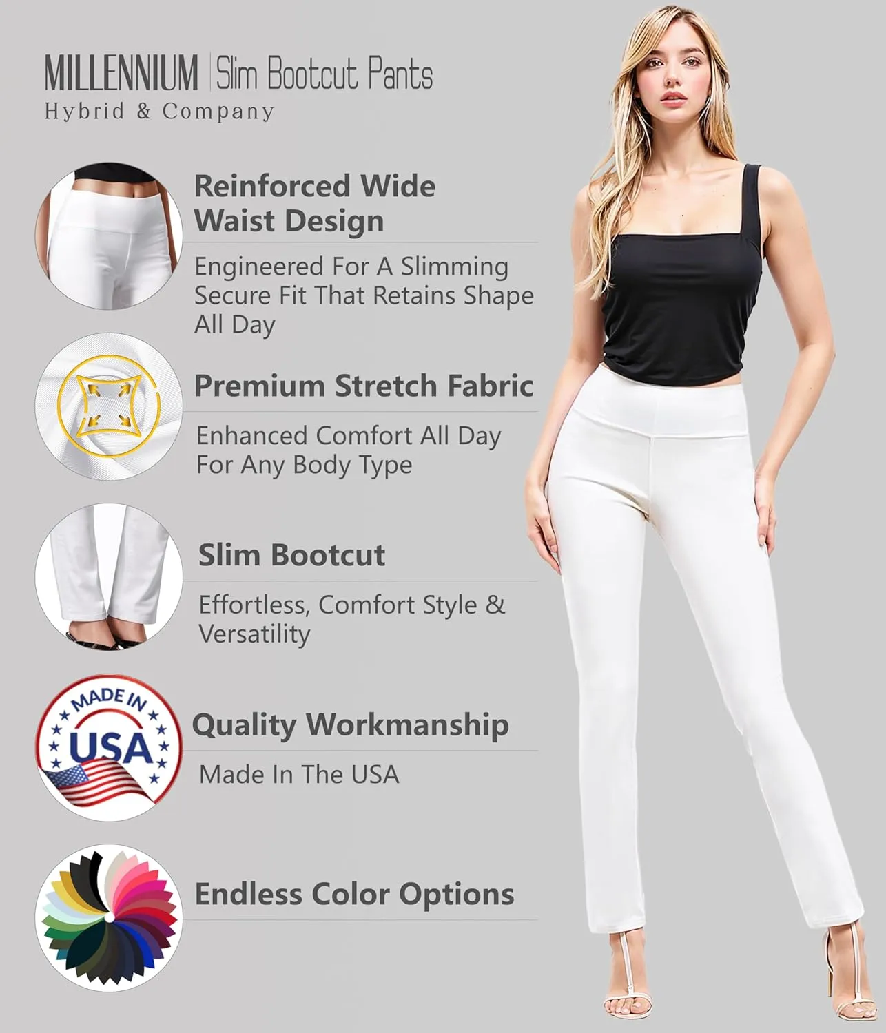 Hybrid & Company Womens Business Millennium Slim Bootcut Pants