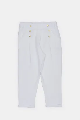 Infant Girls White Knit Solid Trousers