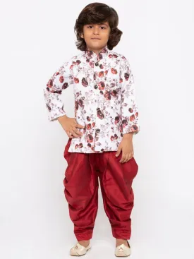 Jashvi Boys' Maroon Cotton Silk Kurta and Dhoti Set