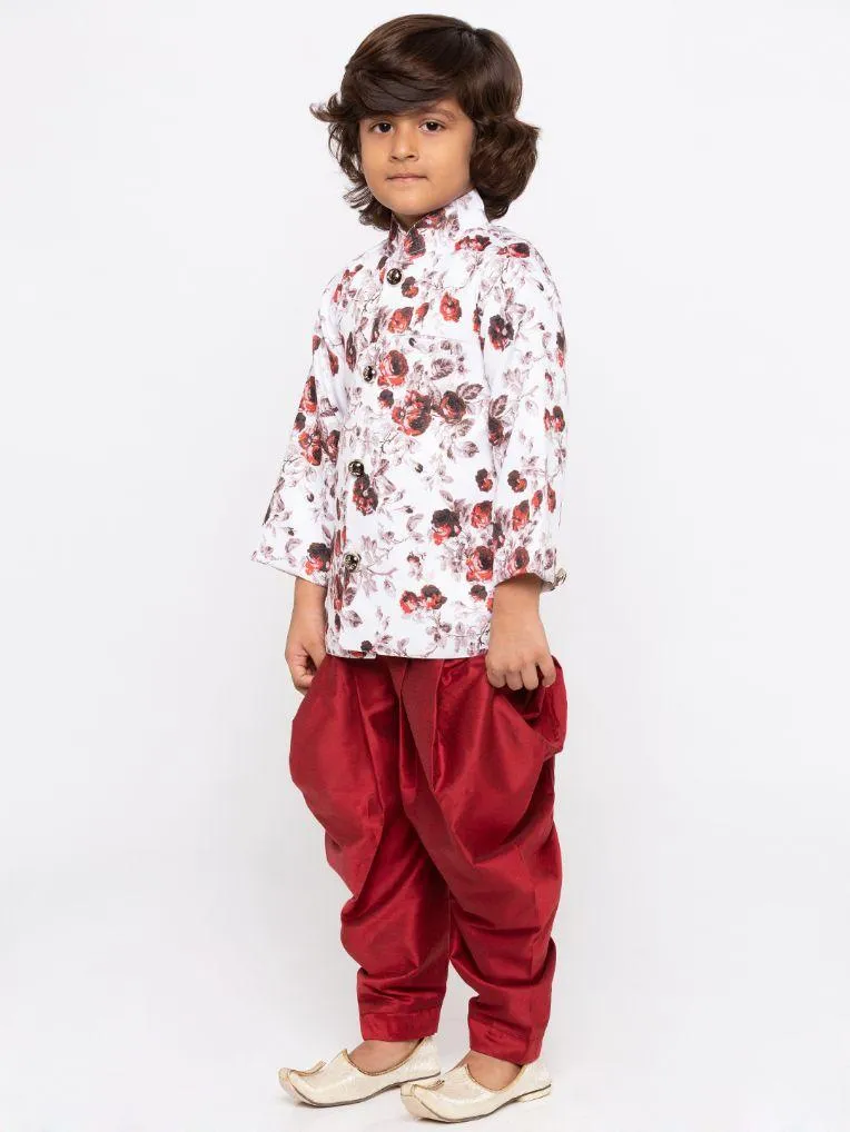 Jashvi Boys' Maroon Cotton Silk Kurta and Dhoti Set