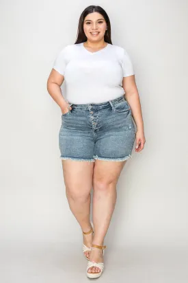 Judy Blue Full Size Button Fly Raw Hem Denim Shorts