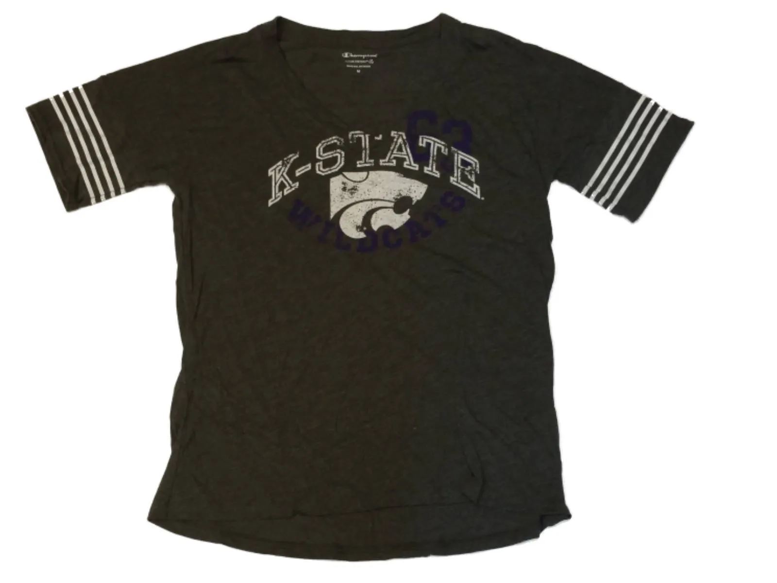 Kansas State Wildcats Champion WOMENS Dark Gray Ultra Soft SS V-Neck T-Shirt (M)