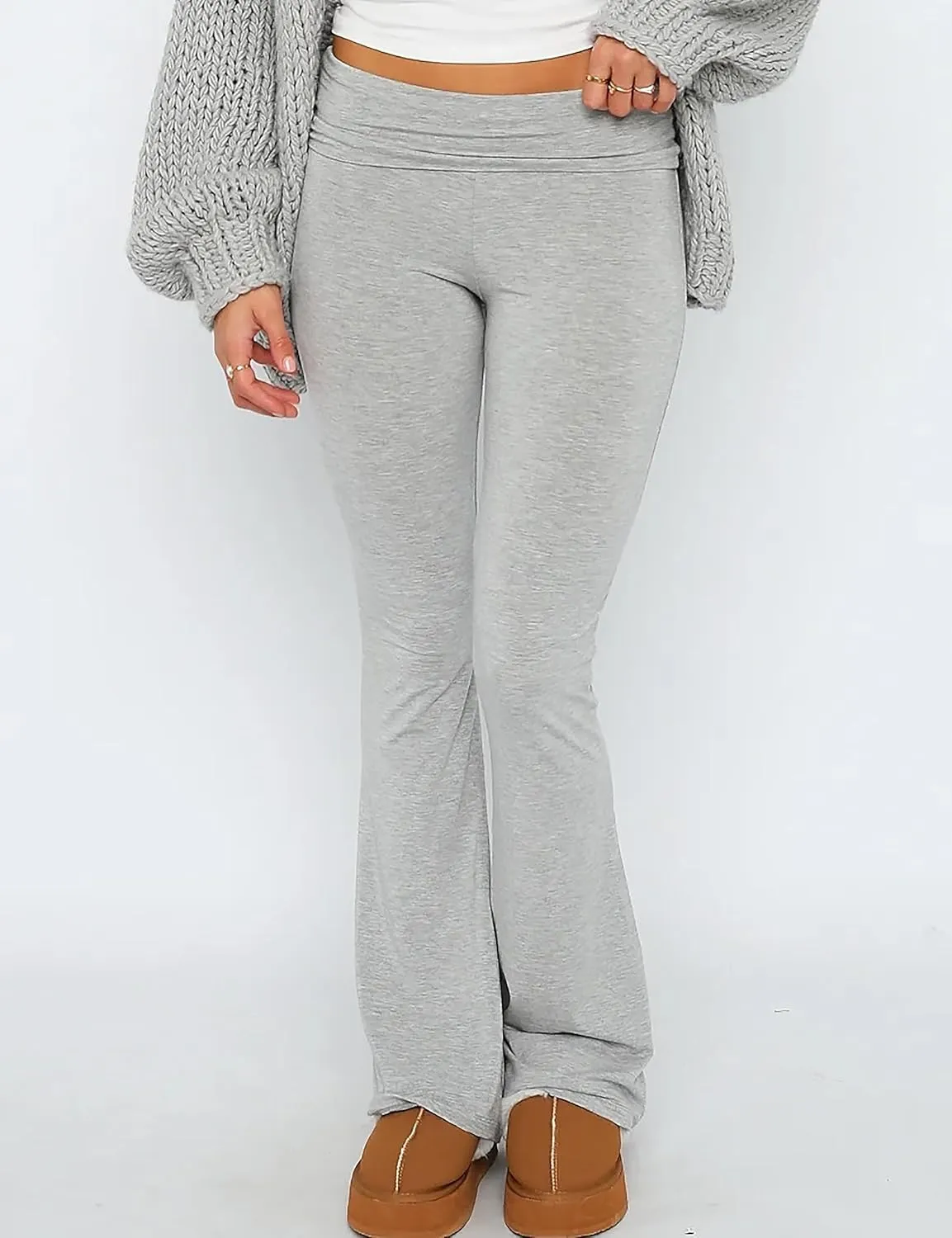 KMBANGI Women Skinny Pants Fold Over Bootcut Stretchy Yoga Flare Leggings Long Y2k Joggers Sweatpants Lounge Streetwear