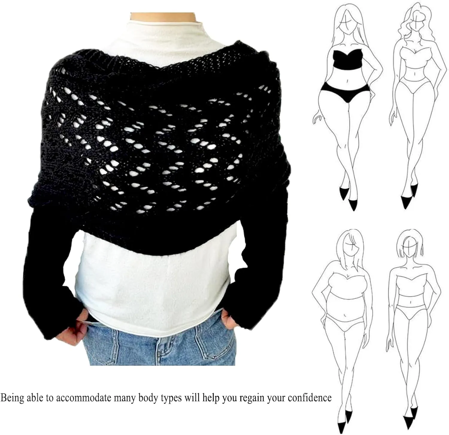 Knitted Cable Wrap,Shrugs for Women,Knitted Wrap,Scarf with Sleeves for Women,Sweater Scarf with Sleeves(Black)