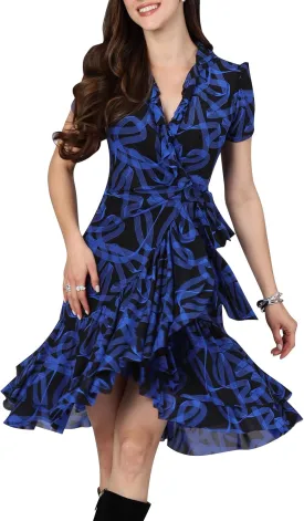 KOH KOH Womens 2025 Short Sleeve Wrap Ruffled Wedding Guest Print Mini Dress