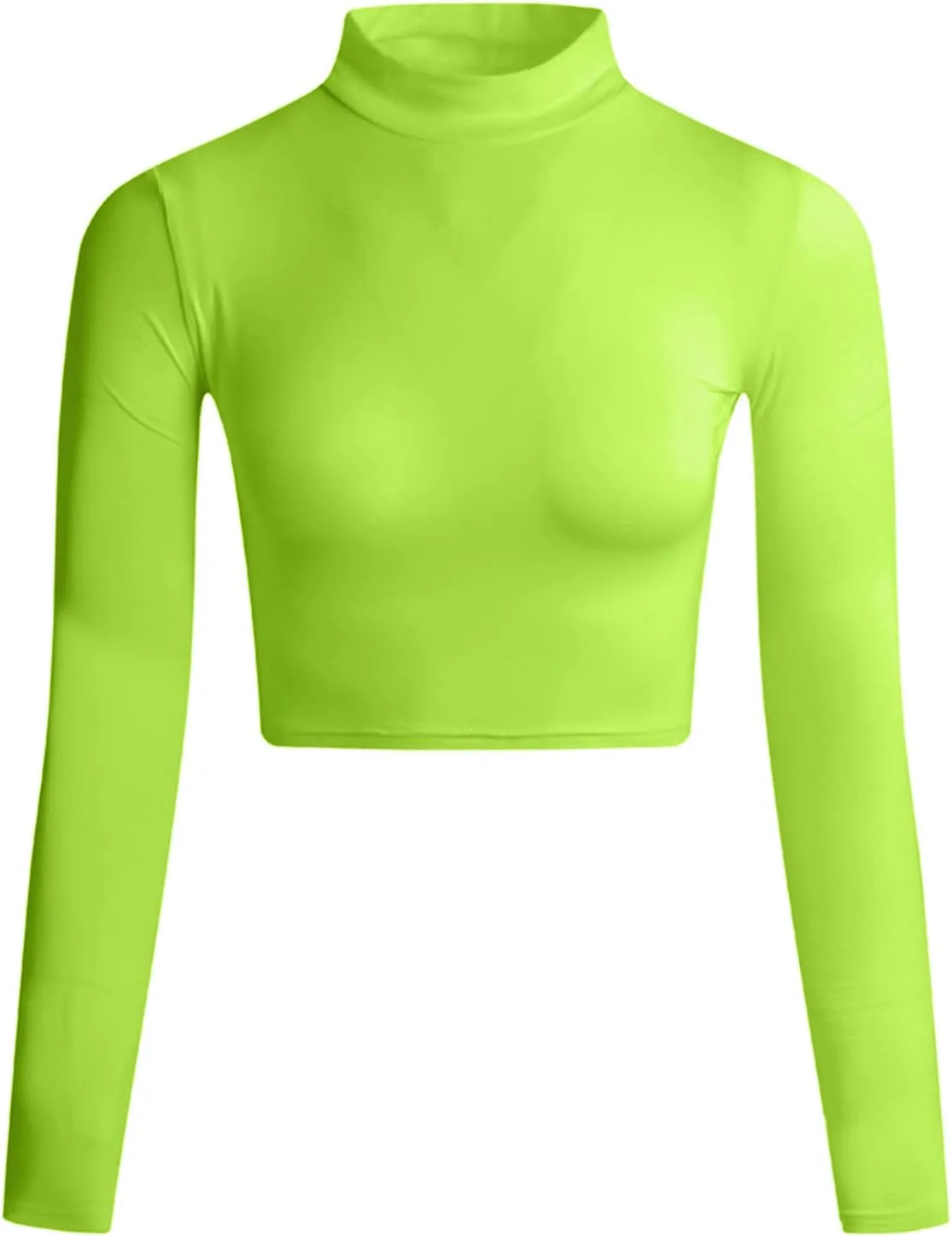 LONGBIDA Women's Long Sleeve Mock Neck Pure Soft Thin Sexy Stretch Crop TOP T Shirt