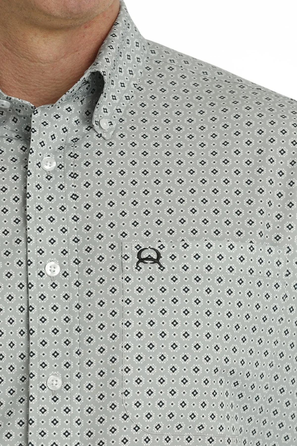 Men's Cinch Arenaflex Grey Print Short Sleeve Button Down Shirt