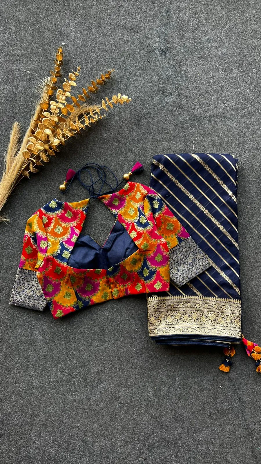 Midnight blue banarasi georgette saree with blouse