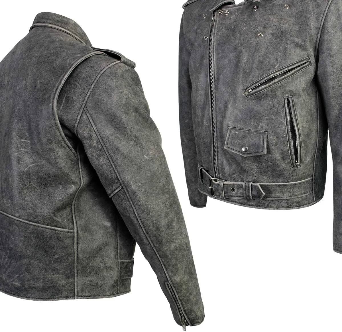Milwaukee Leather LKM17001 Men's Classic Distressed Gray Motorcycle Leather Riders Jacket - 5X-Large