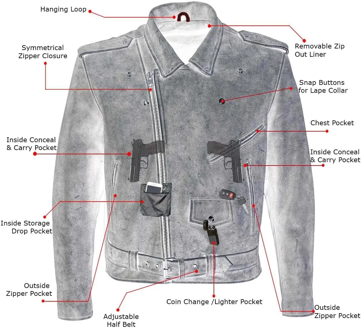 Milwaukee Leather LKM17001 Men's Classic Distressed Gray Motorcycle Leather Riders Jacket - 5X-Large