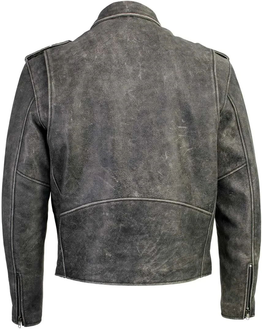 Milwaukee Leather LKM17001 Men's Classic Distressed Gray Motorcycle Leather Riders Jacket - 5X-Large