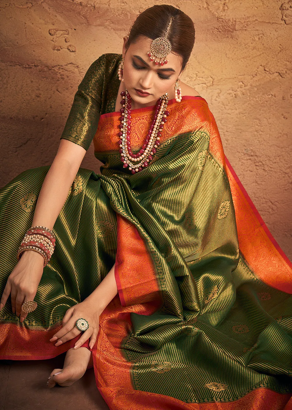 Moss Green Zari Woven Silk Saree