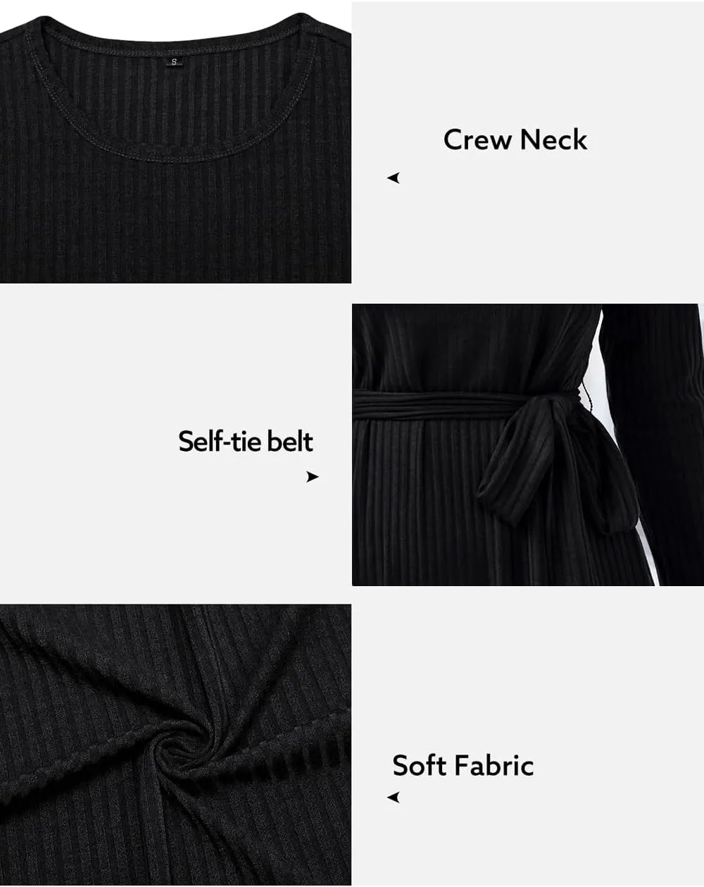 Newshows Women's 2024 Fall Sweater Dress Long Sleeve Casual Outfits A-Line Ribbed Knit Belt Skater Dress Trendy with Pockets