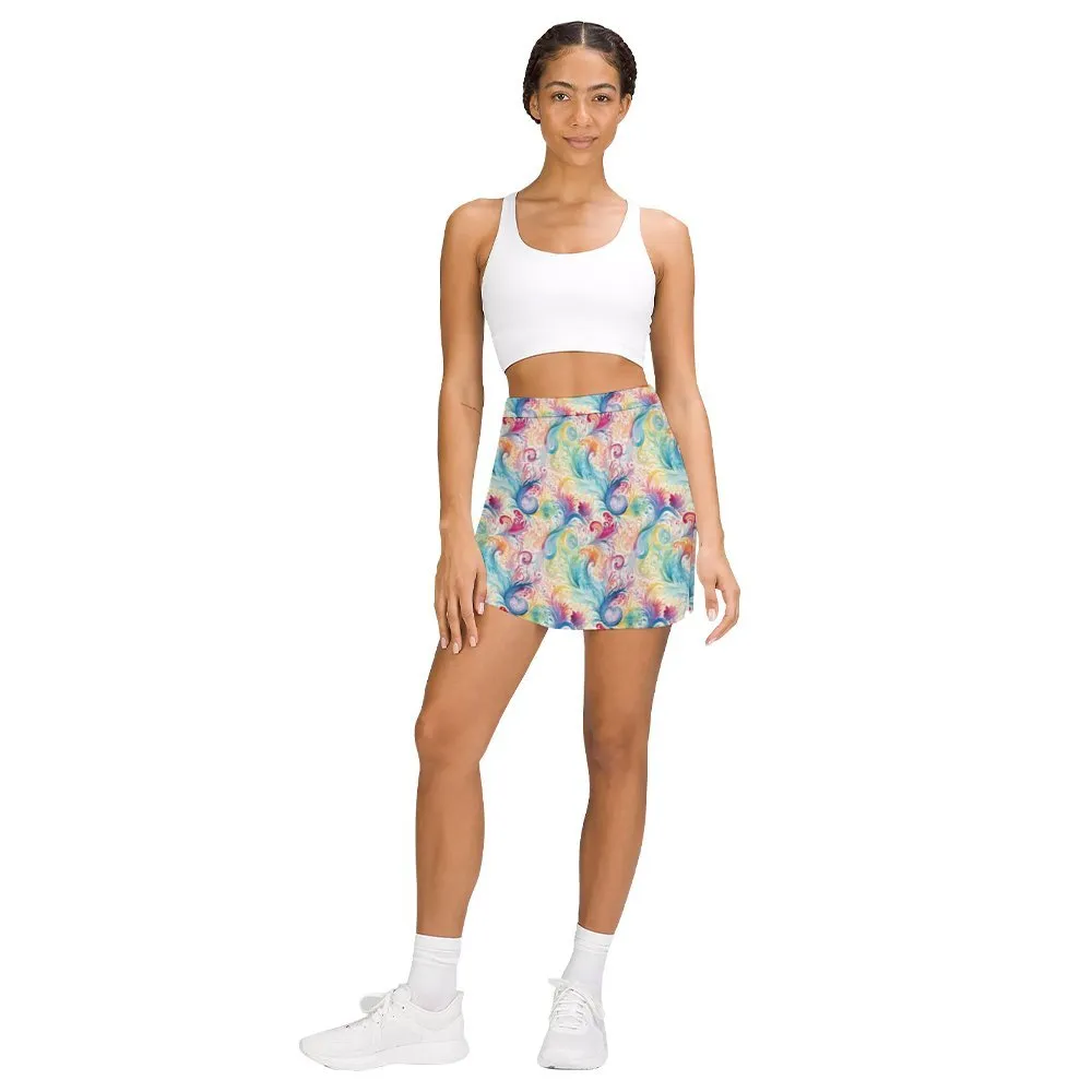 Pastel Rainbow Paisley A-Line Skirt with Pocket Light proof trouser skirt