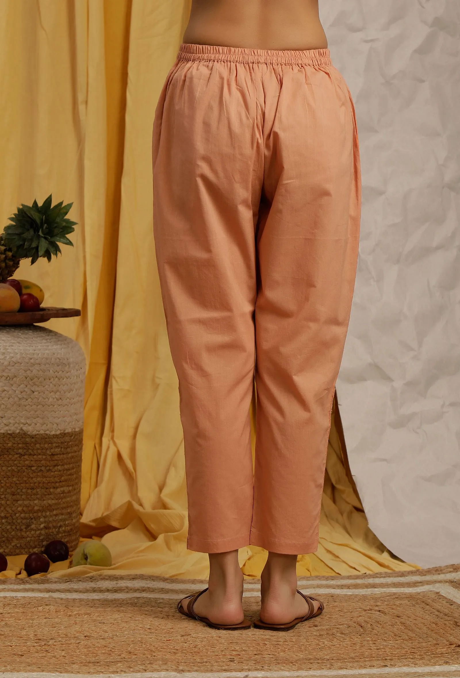 Peach Cotton Schiffli Straight Narrow Pants