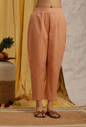 Peach Cotton Schiffli Straight Narrow Pants