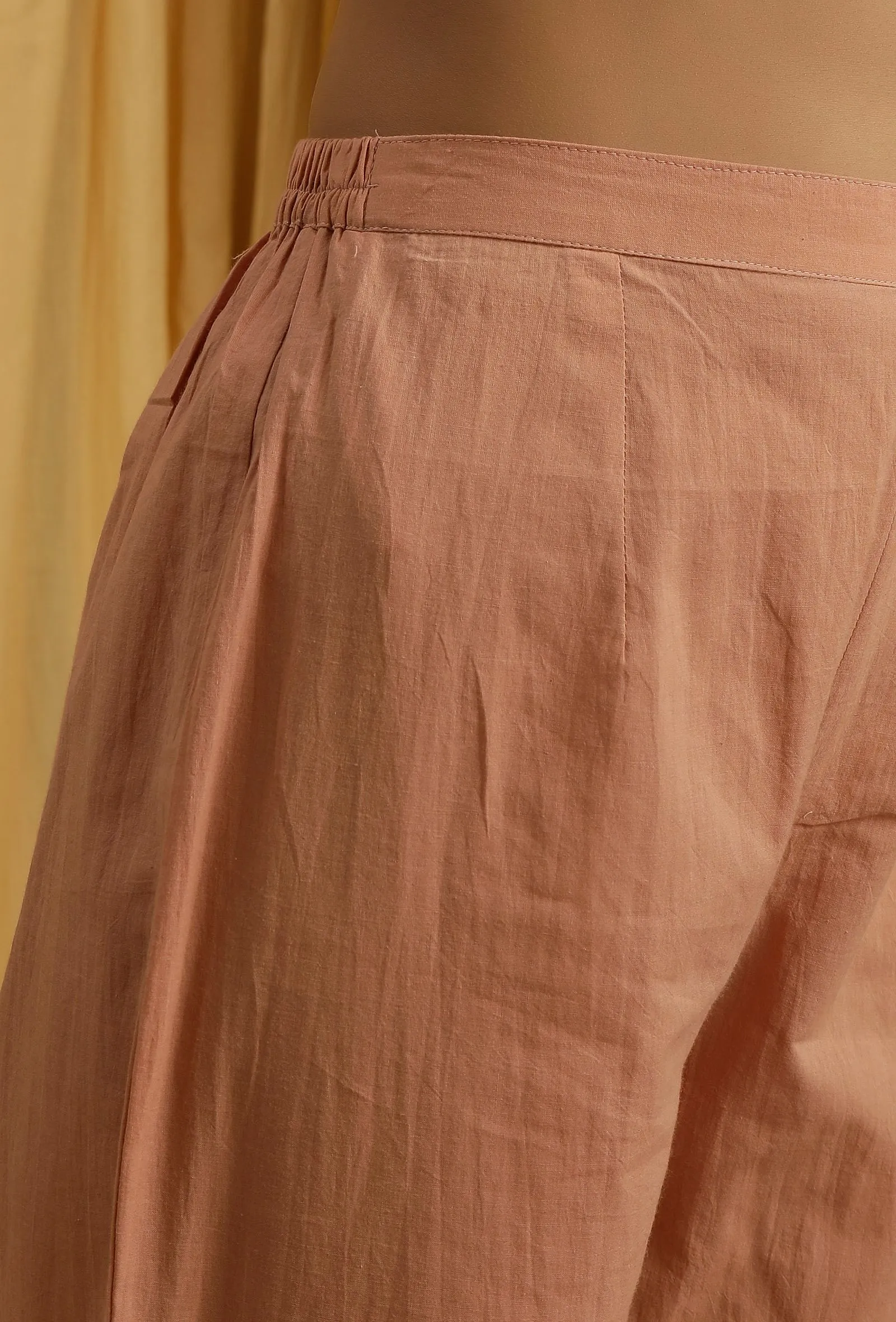Peach Cotton Schiffli Straight Narrow Pants