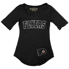 Philadelphia Flyers Retro Brand WOMEN Gray "FLYERS" 1/4 Sleeve T-Shirt