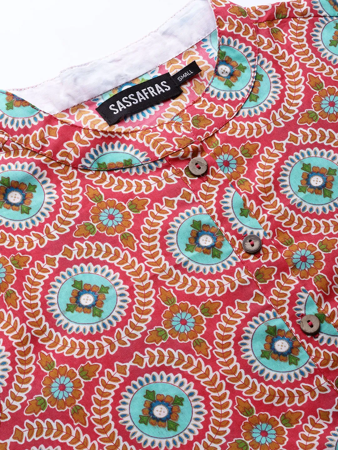 Pink Floral Straight Kurta With White Pants