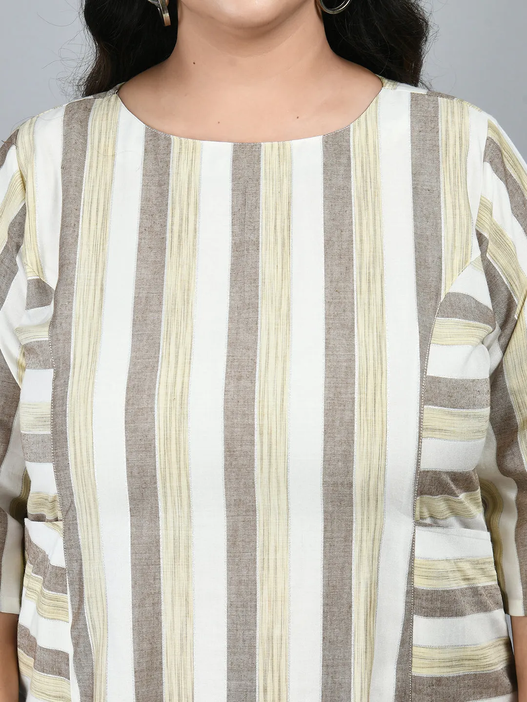 Plus Size Plus Size Striped Beige Midi Dress