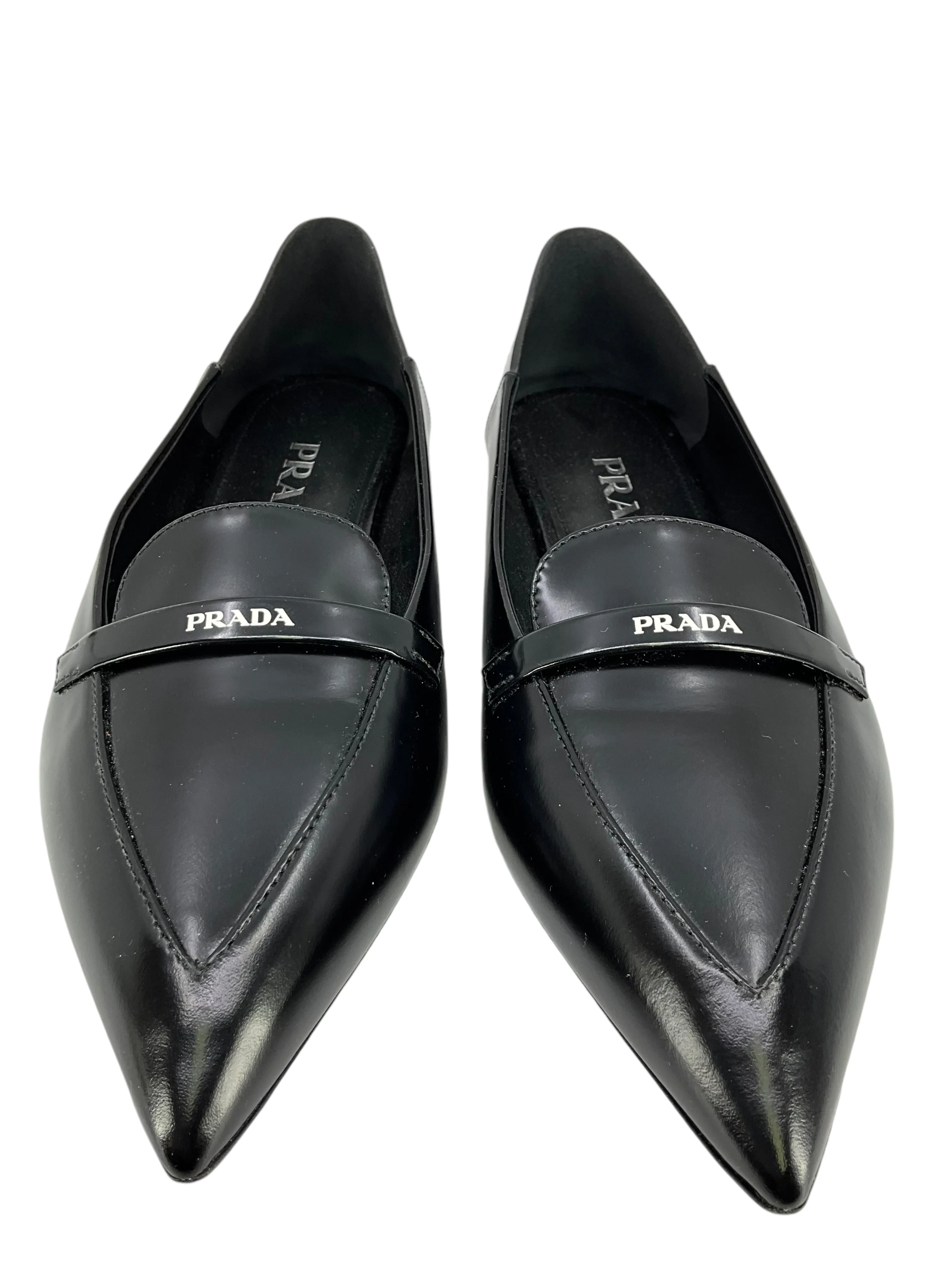 PRADA Leather Point Toe Logo Flats Size 9.5