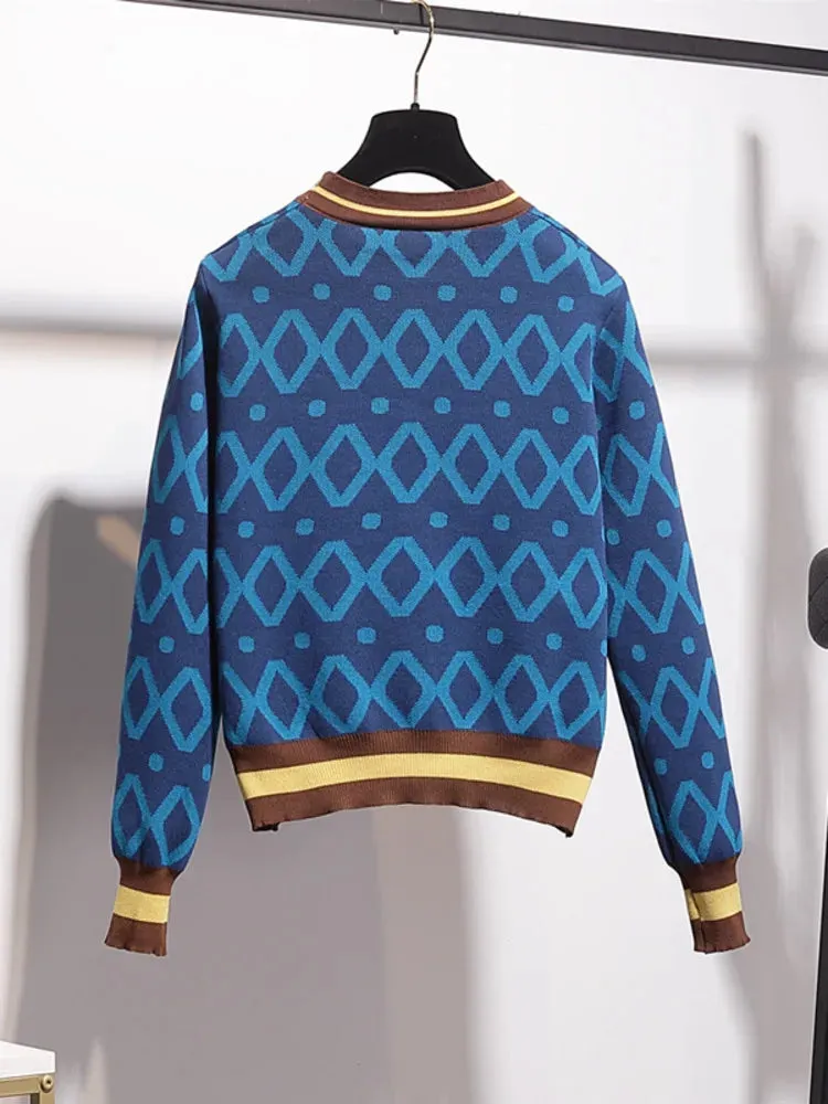 Pre Order:  Geometric Cardigan Pants Knitted Set