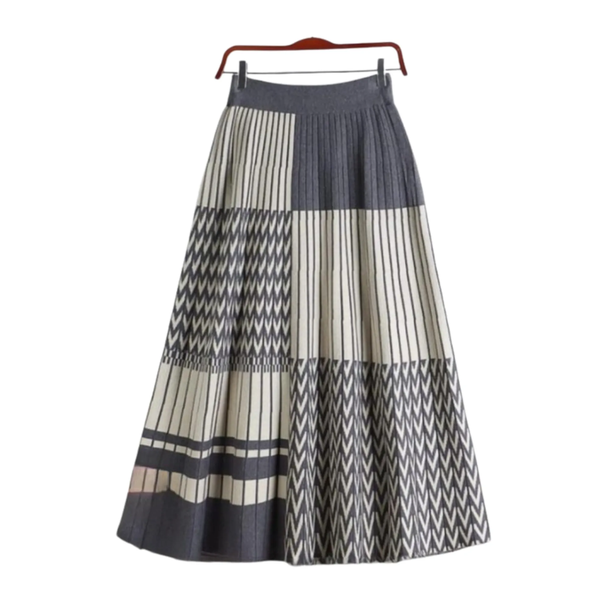 Pre Order:  Pleated Geometric Print A-Line Skirt