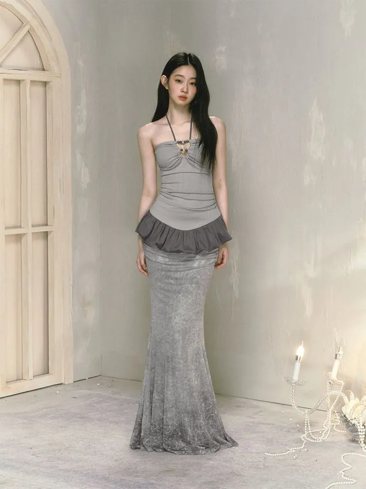 Printed draped a-line long half-body skirt【s0000009597】