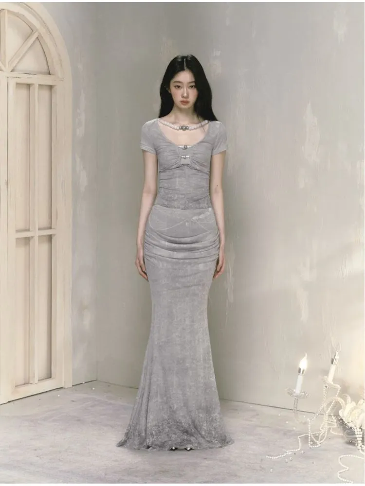 Printed draped a-line long half-body skirt【s0000009597】