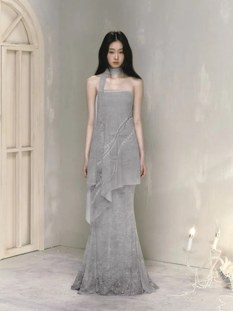 Printed draped a-line long half-body skirt【s0000009597】
