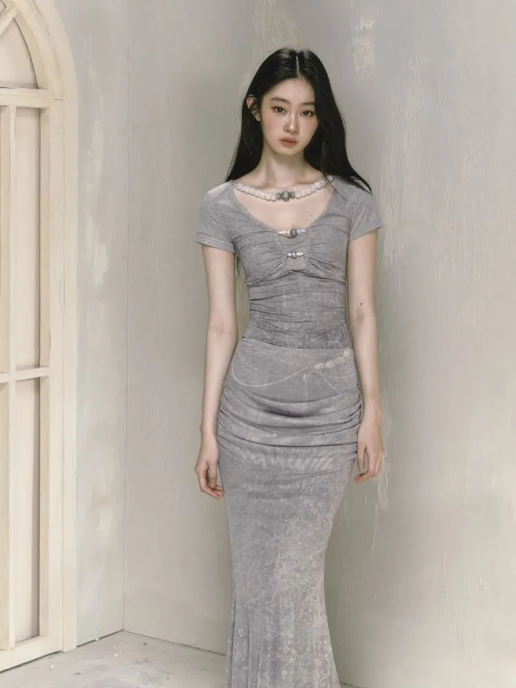 Printed draped a-line long half-body skirt【s0000009597】