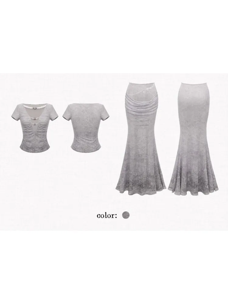 Printed draped a-line long half-body skirt【s0000009597】