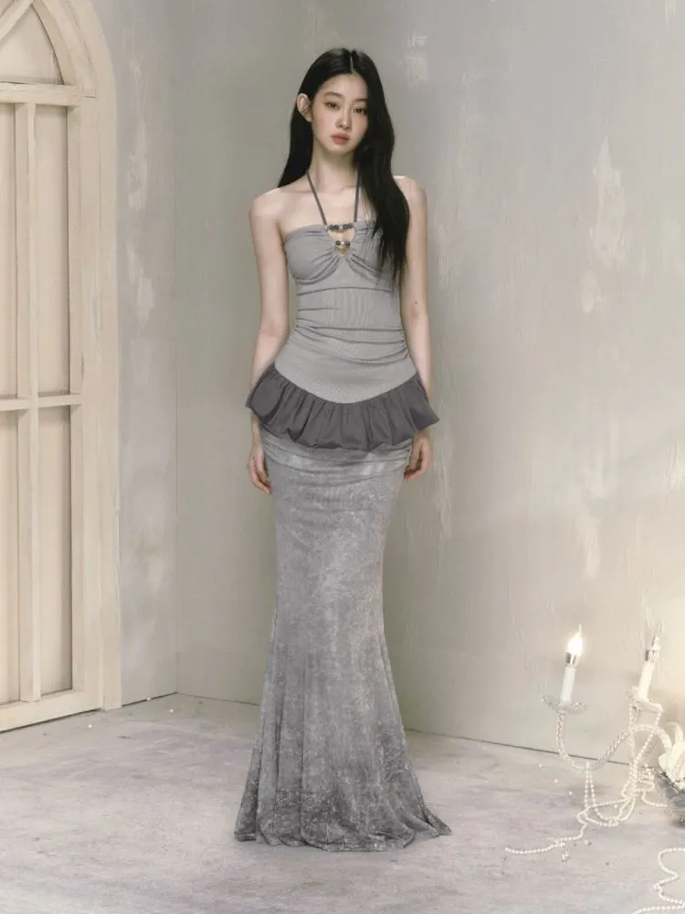 Printed draped a-line long half-body skirt【s0000009597】