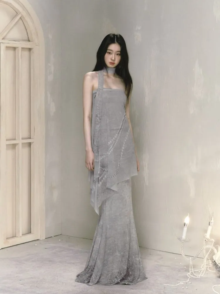 Printed draped a-line long half-body skirt【s0000009597】
