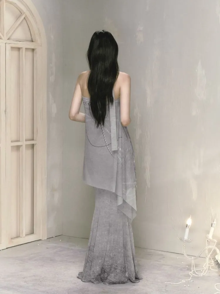 Printed draped a-line long half-body skirt【s0000009597】