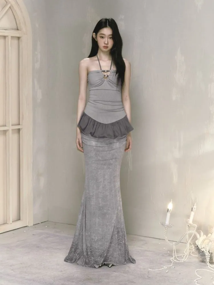 Printed draped a-line long half-body skirt【s0000009597】