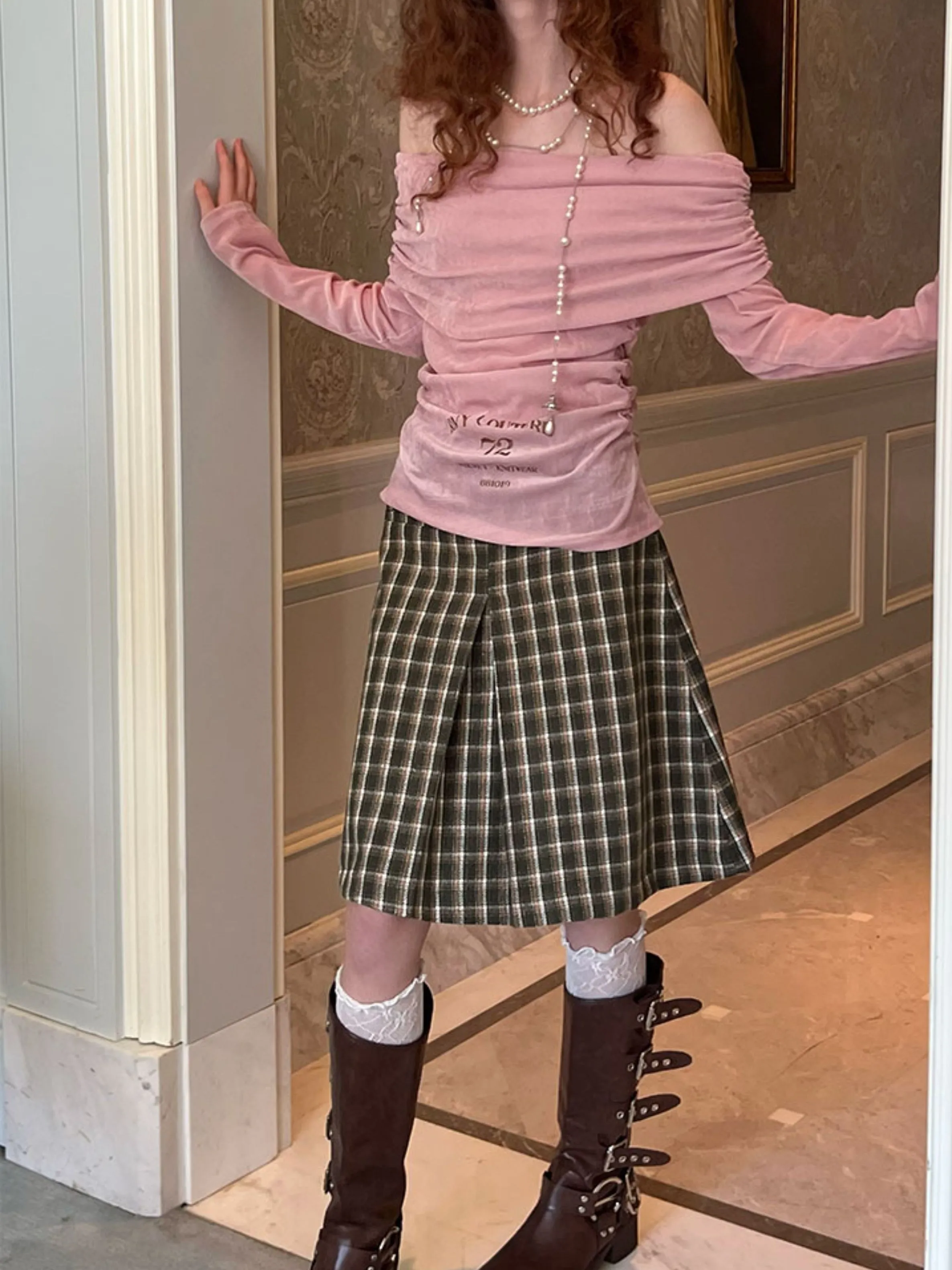 Retro Box Pleated A-line Skirt【s0000003987】