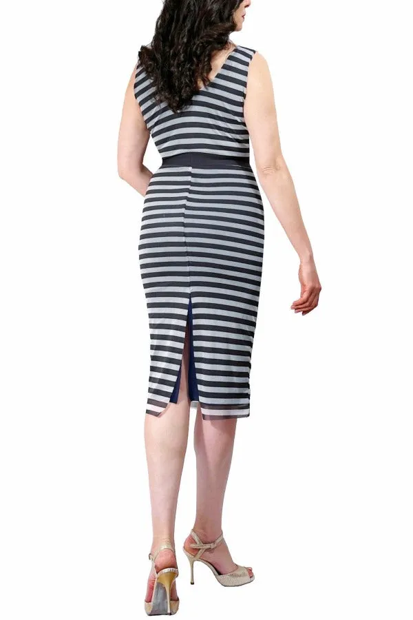 sailor stripe mesh tango dress with back slit