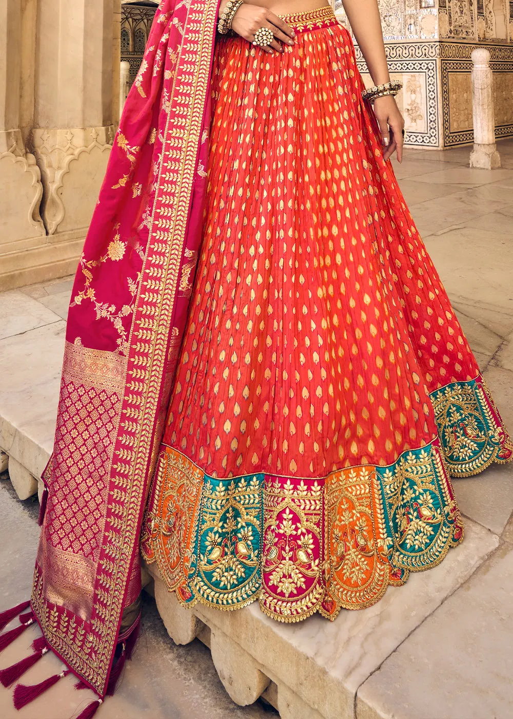 Sienna Orange Banarasi Silk Lehenga Choli with Heavy Embroidery Work