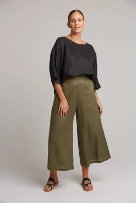 Studio Crop Linen Pant - Khaki