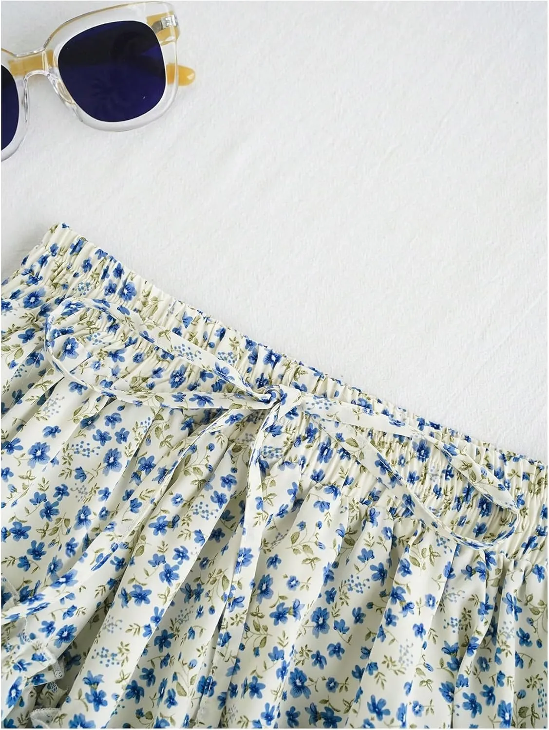 SweatyRocks Women's High Waist Mini Pleated Skater Skirt Flared A-Line Floral Short Skirt