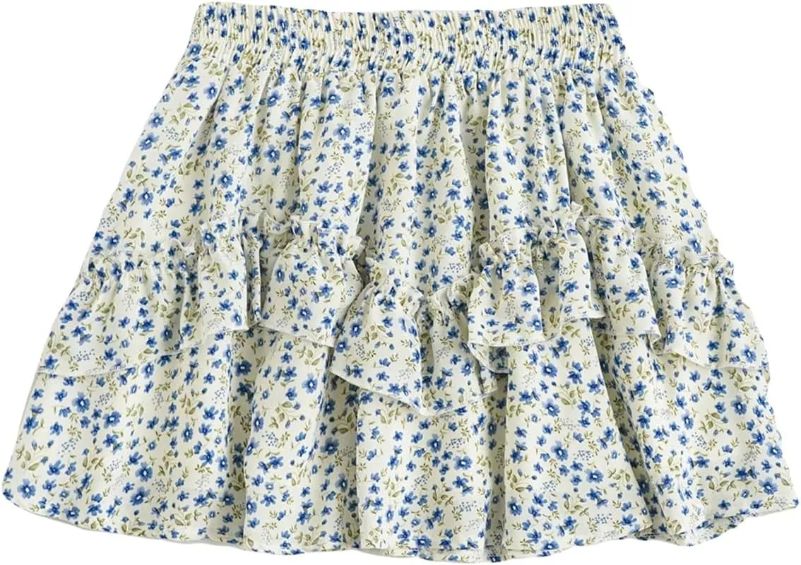 SweatyRocks Women's High Waist Mini Pleated Skater Skirt Flared A-Line Floral Short Skirt