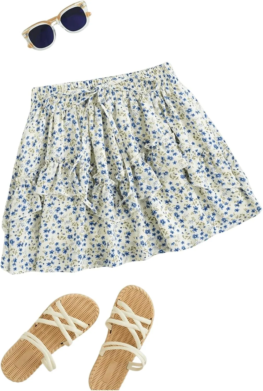 SweatyRocks Women's High Waist Mini Pleated Skater Skirt Flared A-Line Floral Short Skirt