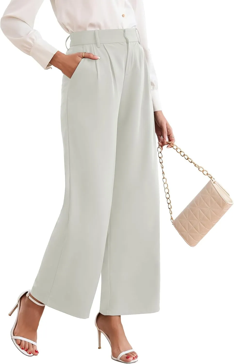 TASAMO Women High Waist Wide Leg Pants Elastic Waisted in The Back Office Business Casual Work Trousers Straight Suit Pants