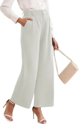 TASAMO Women High Waist Wide Leg Pants Elastic Waisted in The Back Office Business Casual Work Trousers Straight Suit Pants